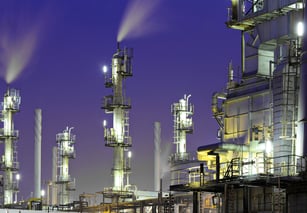 Oil refinery plant at night